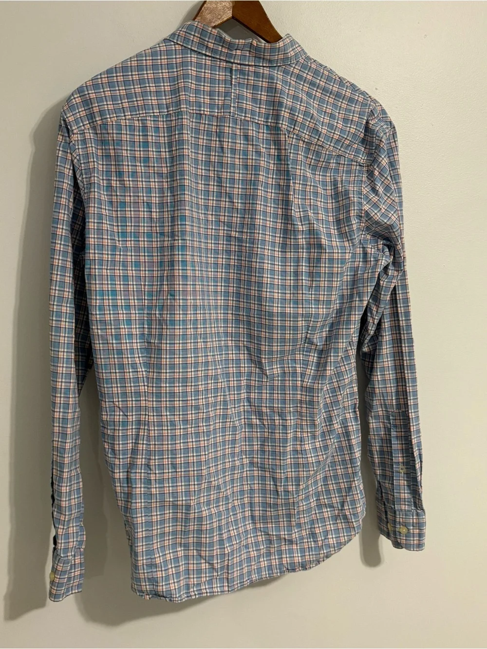 Banana Republic Blue and Pink Plaid Button-Down Shirt Grant Fit Preppy